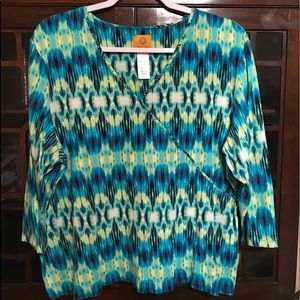 🌺NWOT Ruby Rd Teal Multi Blouse🌺